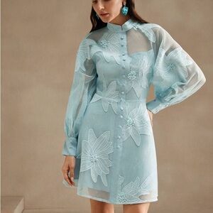 Elegant Long Sleeve Blue Dress